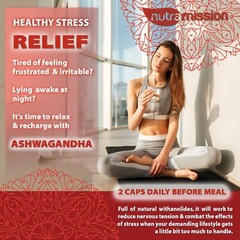 Organic Ashwagandha Capsules 1300mg w/ Black Pepper Root Powder by NutraMission