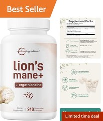 Daily Cognitive Support: 240 Lion’s Mane Extract Capsules with L-Ergothioneine