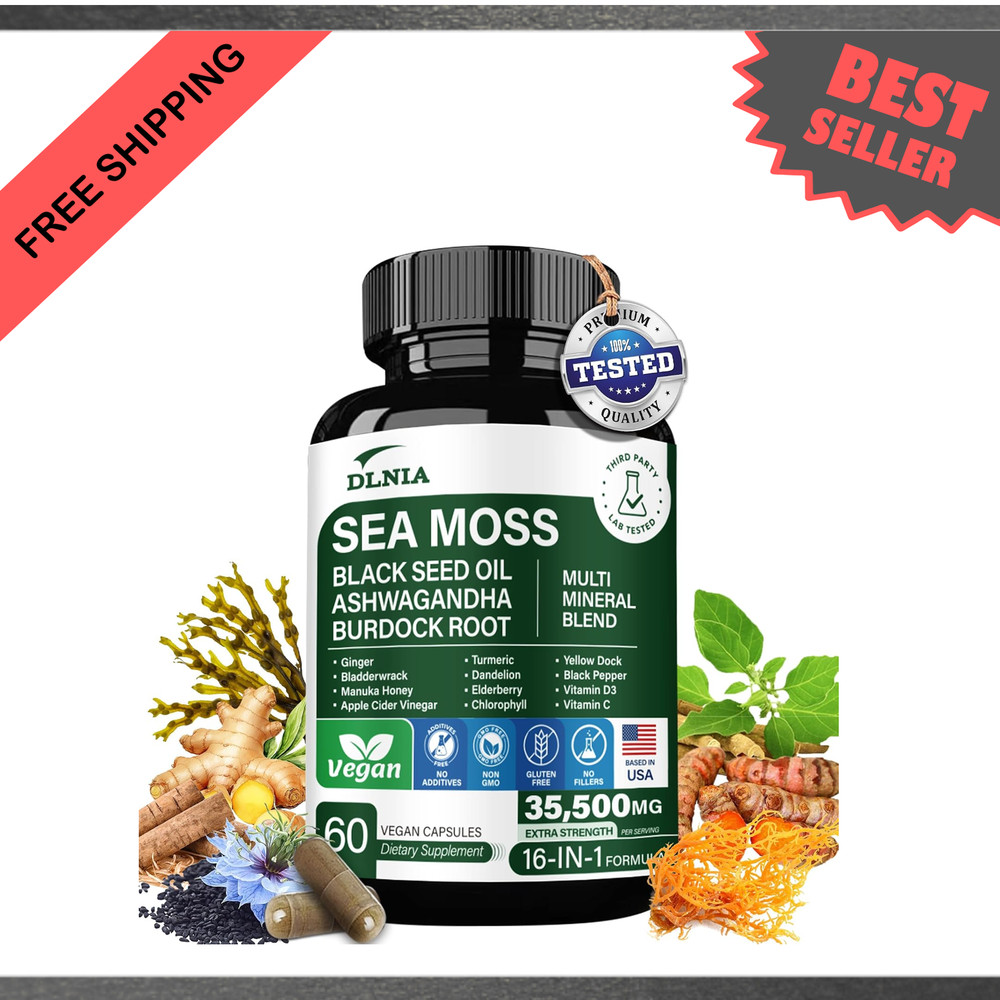 Organic Sea Moss Gel Capsules 16-in-1 Superfood Blend with Ashwagandha Black