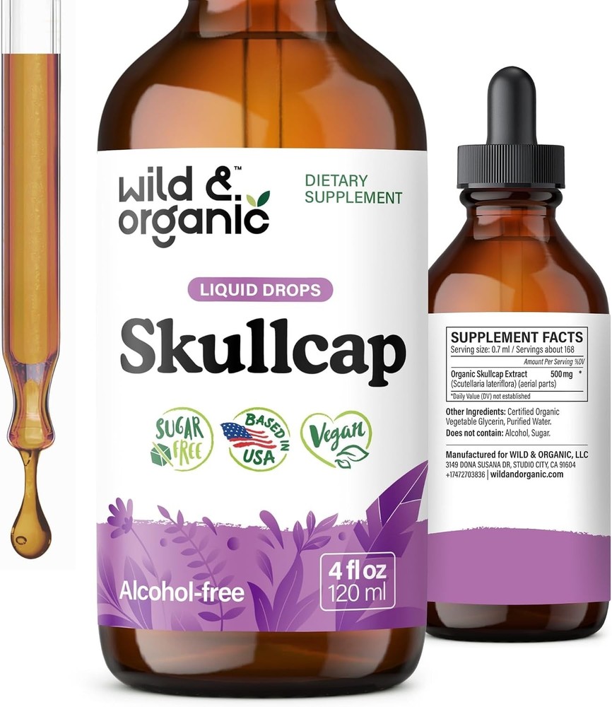 Wild & Organic Skullcap Herb Tincture Liquid Extract Mood Support Vegan 4 fl oz
