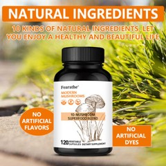 10x Mushroom Complex Supplement – Lions Mane, Reishi, Shiitake, Immune Capsule