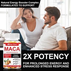 60/120Pcs Organic Maca Root + Panax Ginseng 12000mg, Peruvian Maca Extract