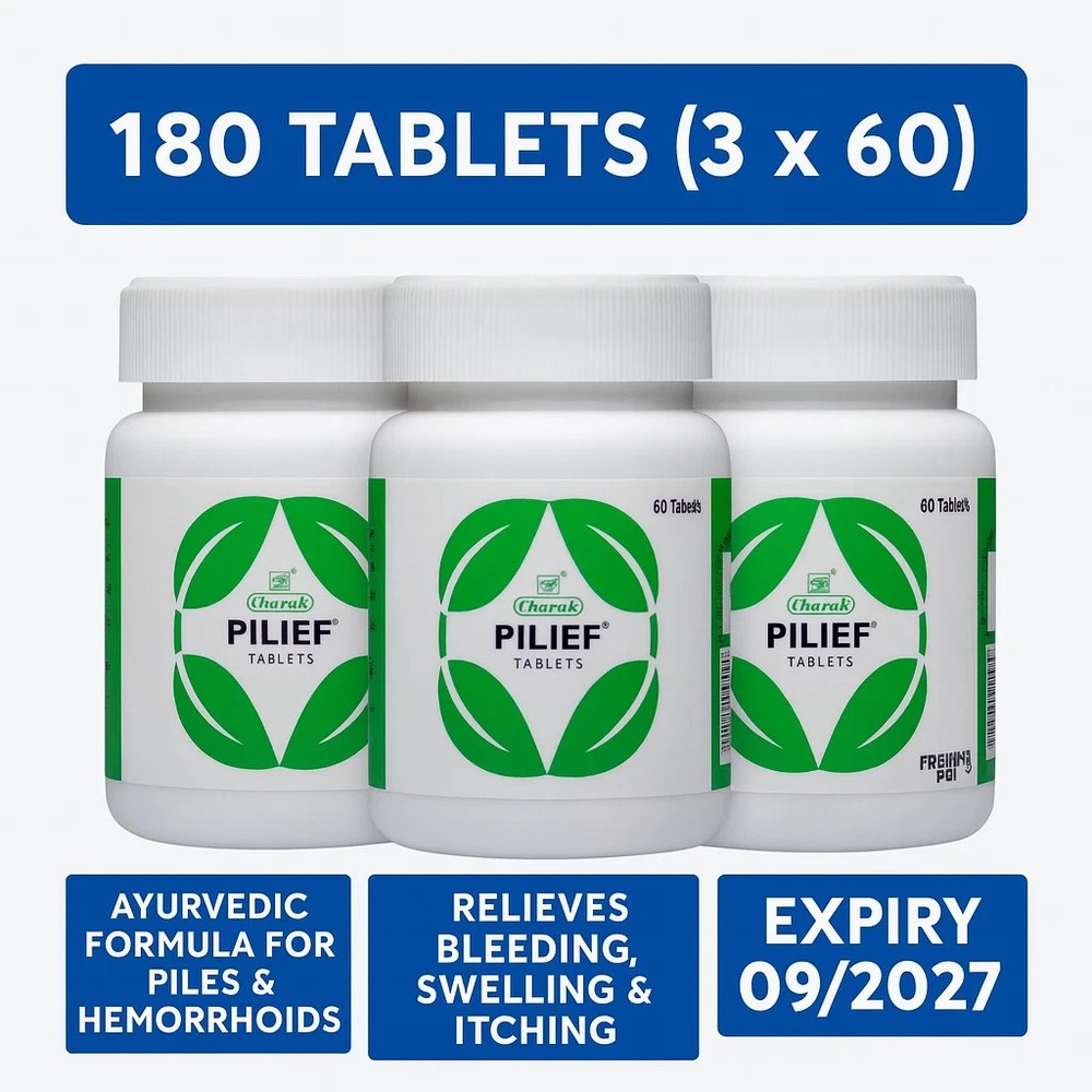 Charak Pilief Tablets 180 Tabs (3 x 60) for Piles Relief | Exp 09/2027