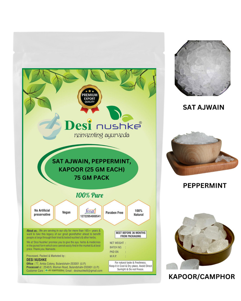 Sat Ajwain, Peppermint & Kapoor Crystal Combo (25 GM Each) | Total weight 75 GM