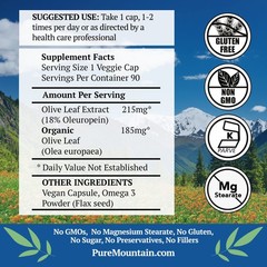 Pure Mountain Botanicals Olive Leaf Extract Capsules – 400mg Organic Olive Leaf