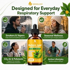 Mullein Leaf Drops 1500mg – 7-in-1 Liquid Extract for Lung Detox & Respiratory S