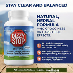 DizzyStop – Herbal Supplement for Vertigo Relief, Dizziness, Motion Sickness