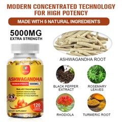 Ashwagandha Supplements Extra Strength Ashwagandha Capsules with 5000mg, 120 ct