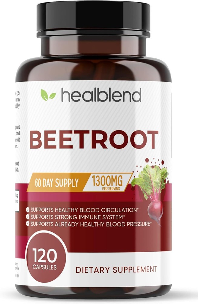 Organic Nitric Oxide Beet Root Capsules 1300mg Support Healthy Blood Circulation