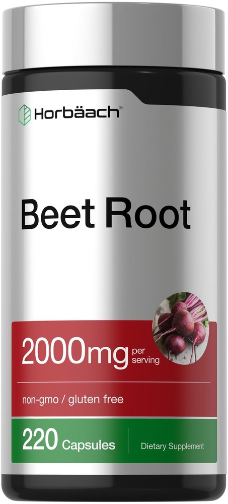 Horbäach Beet Root Powder Capsules | 220 Pills | Herbal Extract | Non-GMO, Glute