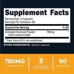 Type Zero Activated Charcoal Capsules (180 Count, 60 Servings) 780mg Per Serving