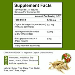 Organic Ashwagandha Capsules 12000MG (120Capsules) with Black Pepper Root Powder