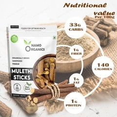 Namo Organics Mulethi Whole Sticks Glycyrrhiza Glabra – Organic Licorice – 100gm