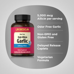 Garlic Pills 5000mg | 100 Caplets | High Allicin Odorless Garlic | by Lindburg