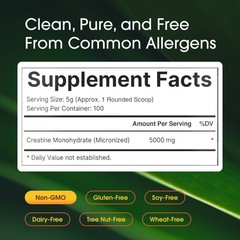 NatureBell Creatine Monohydrate 500g Powder 5000mg – 100 Servings