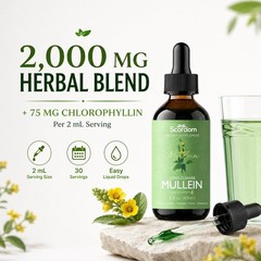 Mullein Leaf Tincture Drops for Lung Health & Detox, 6 Herbs, 2 fl oz – 1 Month