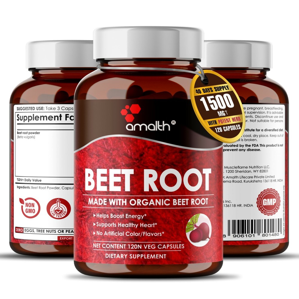 Organic Beet Root Powder Beta Vulgaris 1500mg Capsule – 120 Pills Nitric Oxide