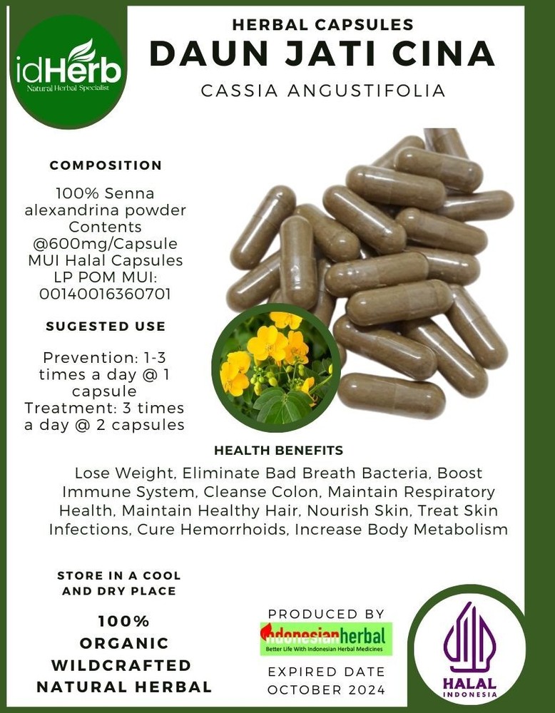 [idHerb] 100-500 CAPSULES Daun Jati Cina Cassia angustifolia WildCrafted🌿🌿