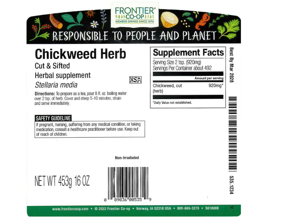 Frontier Co-op Chickweed Herb – Kosher – Cut & Sifted 1 lb. Best by 12/2027