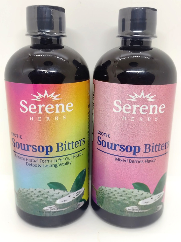 2 Packs Serene Herb Exotic Soursop Bitters/Mixed Berries Flavor 16 Fl oz