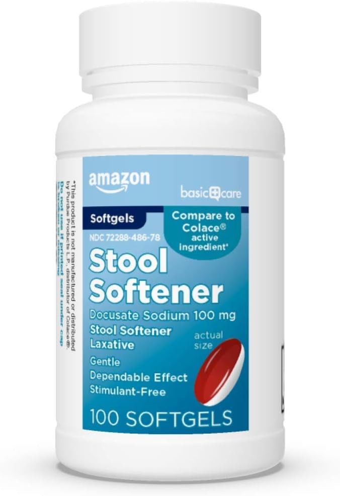 Amazon Basic Care Stool Softener Laxative, Docusate 100 Count (Pack of 1)