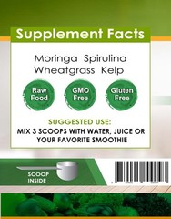 Pure Organic Powder SuperFood Mix – Moringa Spirulina Wheatrgrass Kelp – 4oz