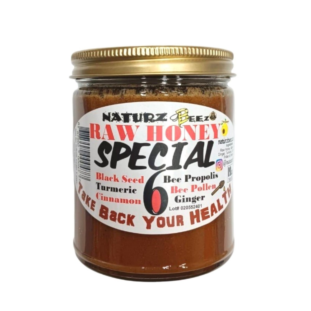 RAW HONEY GINGER TURMERIC CINNAMON BLACK SEED PROPOLIS & POLLEN 12oz BLACKSEED