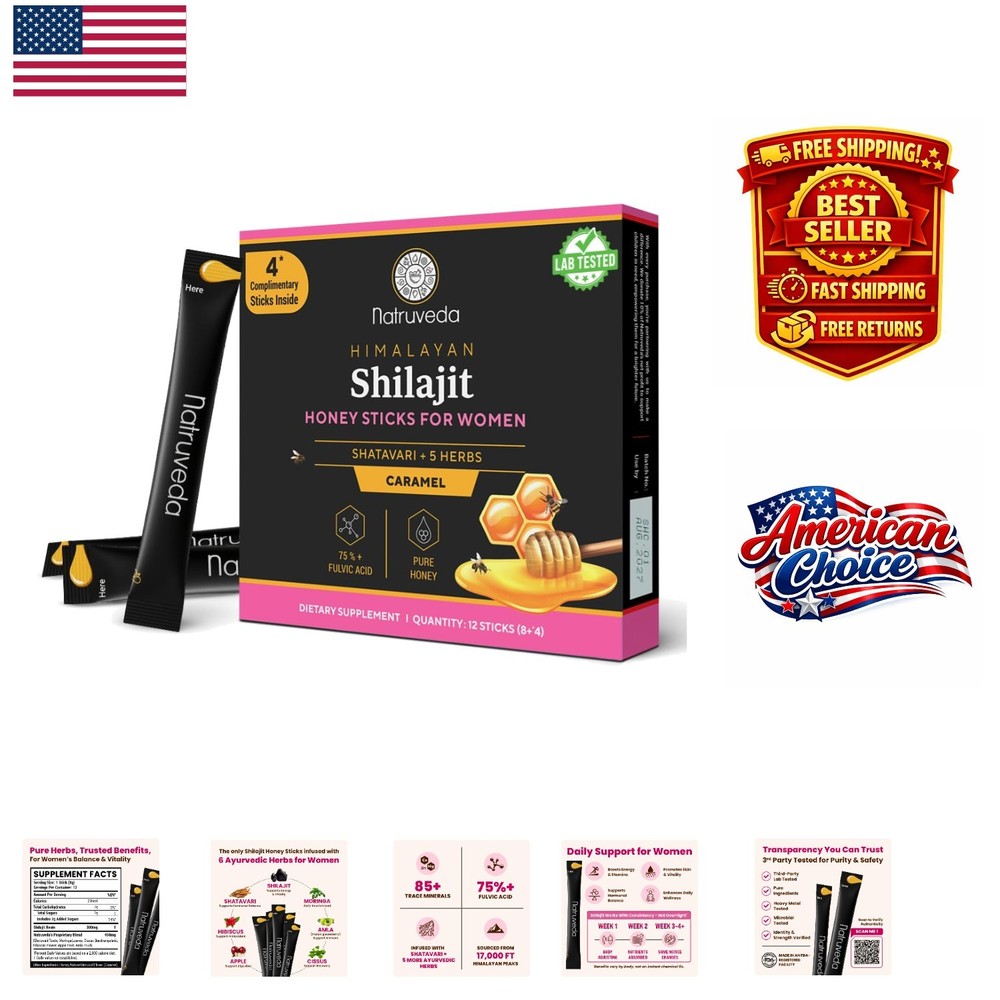 Shilajit Honey Sticks, 12 Count | 300 mg Support for Energy & Hormones