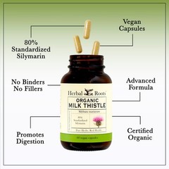 Herbal Roots Milk Thistle Capsules – Extra Strength 80% Silymarin, 60 vegan caps