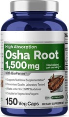 Osha Root 1500mg 150 Caps Non-GMOGluten FreeBioperine Ligusticum porte