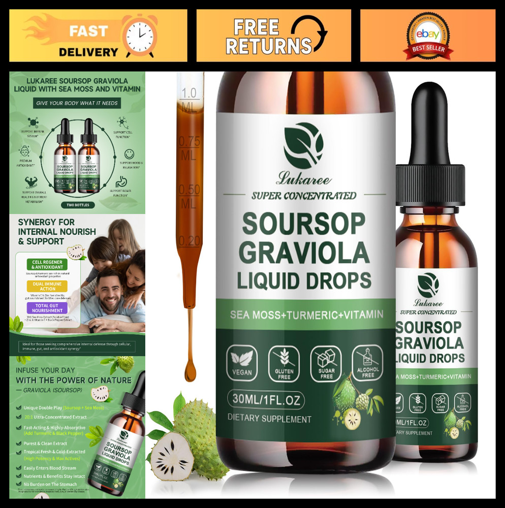 2 Pack Soursop Graviola Leaf Extract & Sea Moss Drops for Immunity & Gut Health