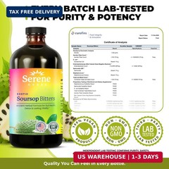 Serene Herbs Soursop Bitters Liquid with Soursop Leaves for Gut Cleanse, Detox &