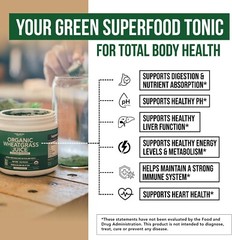 Raw BioActive Organic Wheatgrass Juice Powder – 20:1 Concentrate, 60 Servings