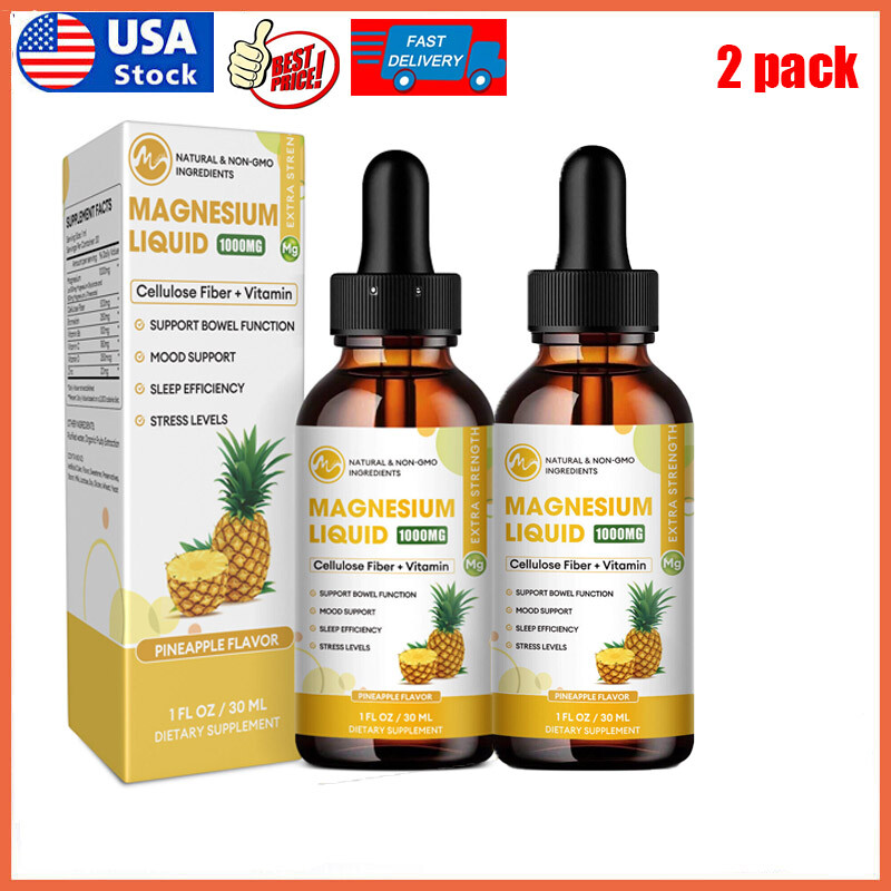 2 Bottles Premium Magnesium Liquid Drops,Magnesium Glycinate+Fiber+Vitamin