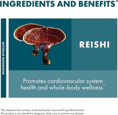 Reishi Mushroom Capsules 60ct 30 Servings Heart Immune Energy Vitality Support