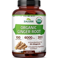Organic Ginger Root Extract Capsules – 20:1 Potency, 5% Gingerols, 100 Count