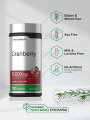 Cranberry + Vitamin C | 15,000mg | 250 Capsules | Non-GMO | by Horbaach