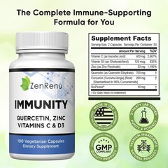 Zenrenu Immunity Quercetin 700 mg Zinc Vitamin C 100 Count (Pack of 1)