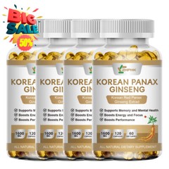 Organic Extra Strength Red Korean Panax Ginseng Capsules,1600mg Energy Focus