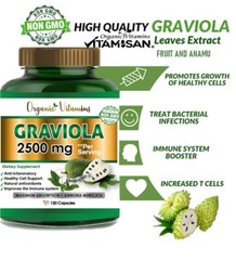 Soursop graviola Extract 2500 mg 120 Capsules | Non-GMO, Gluten Free Anamu