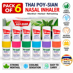 Pack of 6 Thai Poy-Sian Nasal Inhaler Menthol Herbal Relief Dizziness 1.7cc
