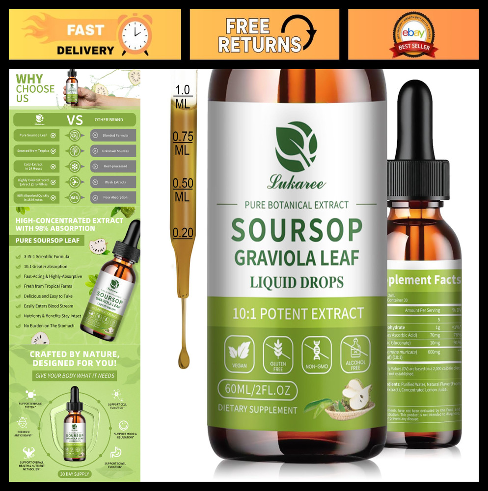 Soursop Graviola Leaf Extract – Immunity & Gut Health Support, Vegan, 2 Fl Oz