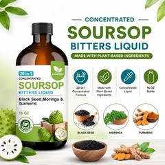 Soursop Bitters Liquid 20-in-1 Herbal Formula | Sugar Free | 16 oz (Pack of 4)