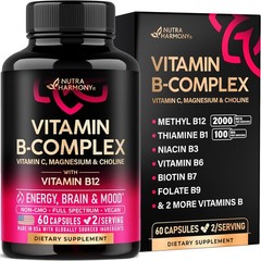 Vitamin B Complex for Men & Women – Riboflavin B2, B12, B1, B3, B5, B6, B7, B8,