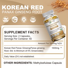 Korean Red Ginseng Extract -Men’s Energy,Endurance,Testosterone Booster 360 Caps