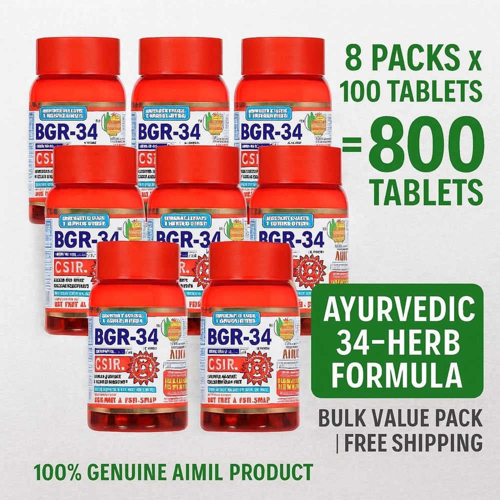 8x Aimil BGR 34 Ayurvedic Herbs 100 Tabs (Box of 8×100 = 800Tablets) Exp 04-2028