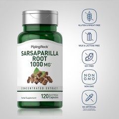 Sarsaparilla Root Capsules | 1000mg | 120 Count | Non-GMO | by Piping Rock