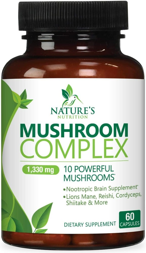 Mushroom Complex Supplement Capsules – 10 Mushrooms Lions Mane, Reishi, Chaga
