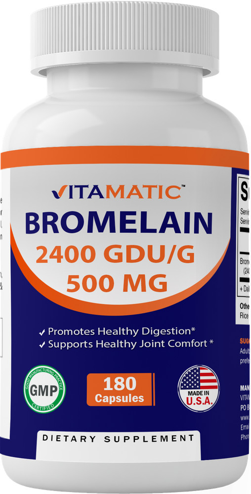 Vitamatic Bromelain Supplement 500mg, 2400 GDU/g 180 Capsules