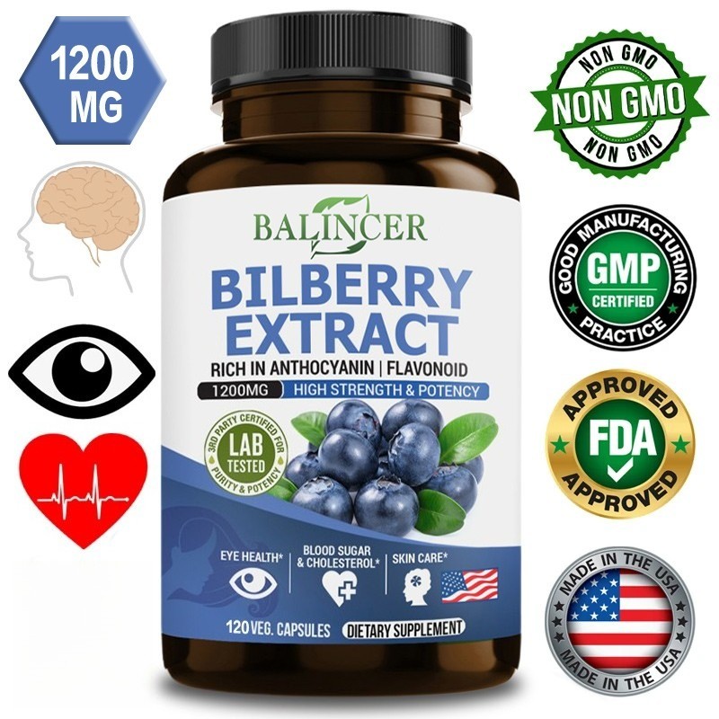 Bilberry Extract 1200mg 120 Capsules Eye Vision Health Healthy Blood Sugar
